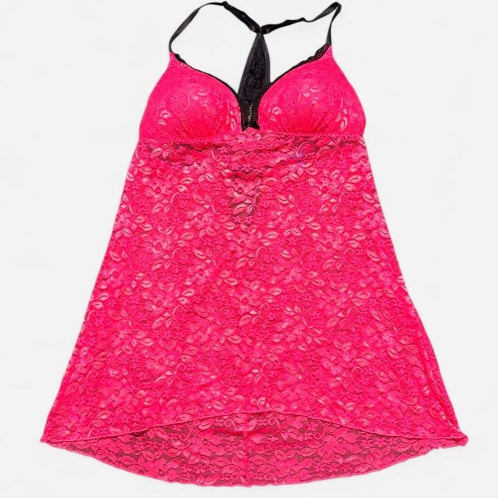 Apt. 9 hot pink lace lingerie dress with black trim - Picture 3 of 6